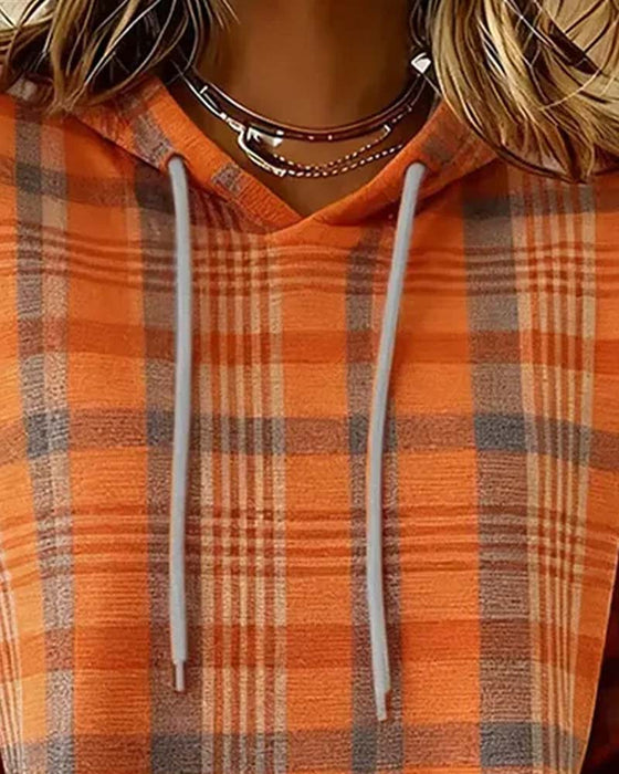Plaid Pocket Casual Hoodie