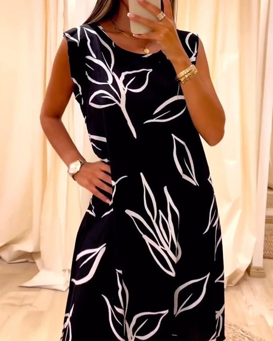Leaf print pocket dress