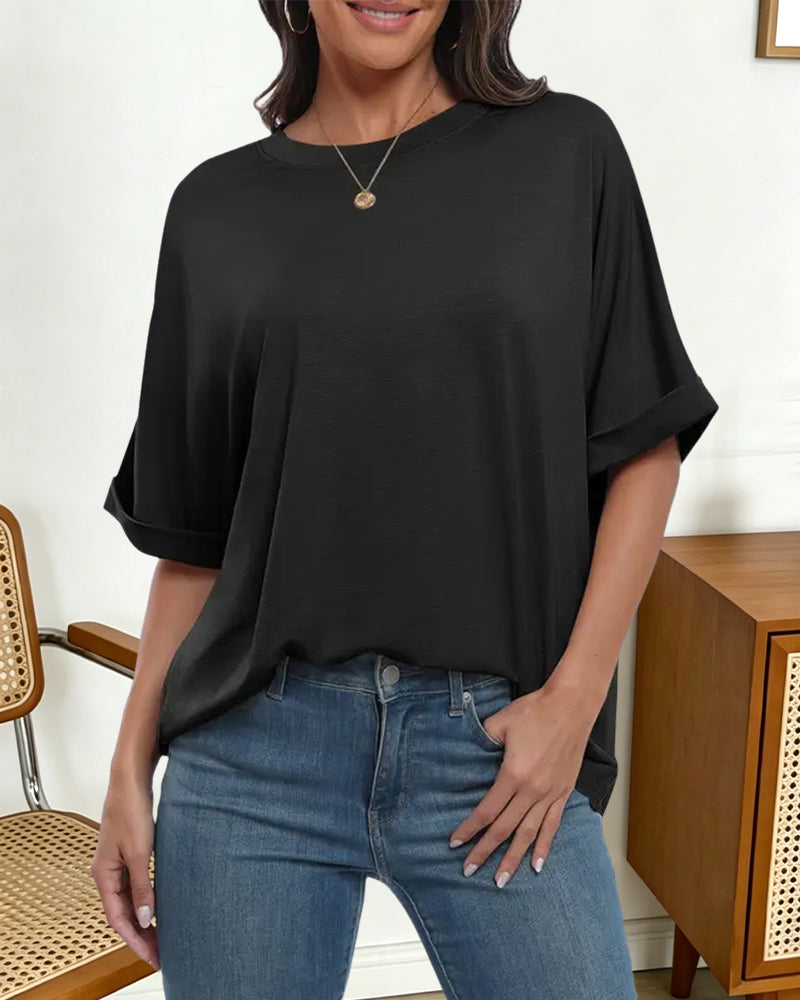 Loose Rolled-Hem Short-Sleeve T-Shirt