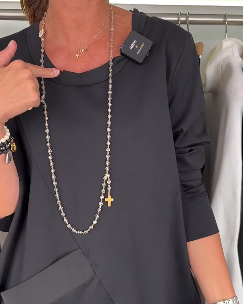 Round neck solid color casual dress