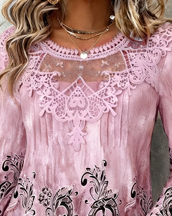 Patchwork Collar And Strategically Placed Printed Blouse