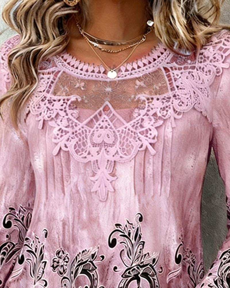 Patchwork Collar And Strategically Placed Printed Blouse