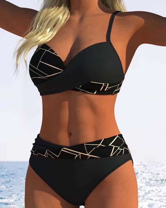 Spaghetti Straps Cross Printed Bikini