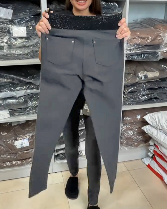 Stylish Solid Color Stretch Pants