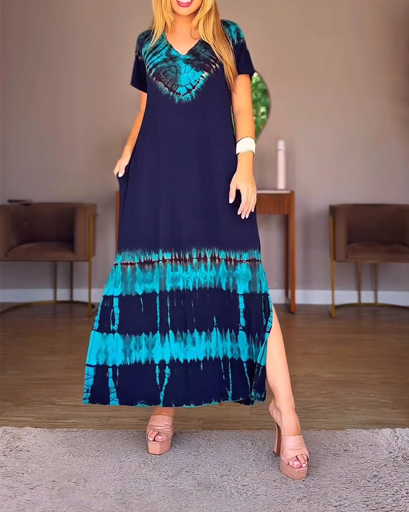 V-Neck Placement Print Dress