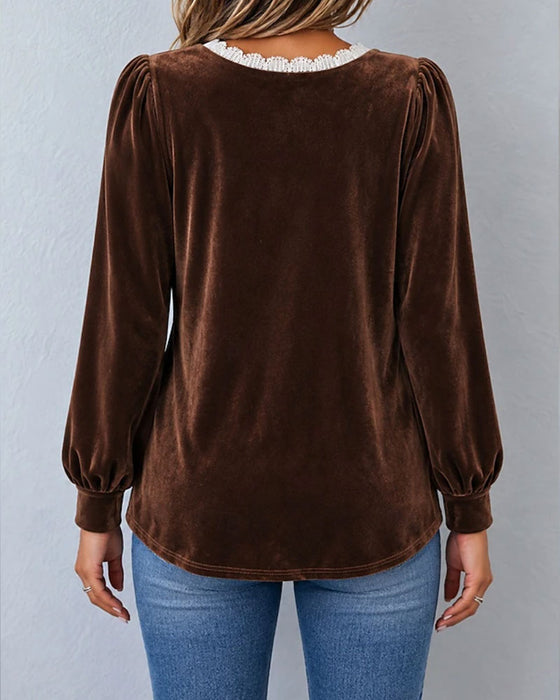 Velvet Lace Spliced Blouse