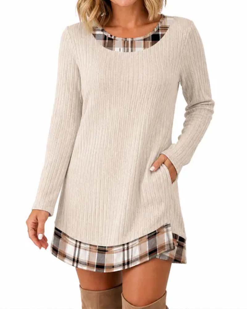 Plaid Faux Two-Piece Dress