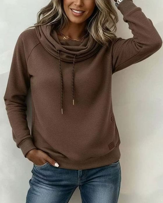 Mock Neck Tie Casual Pullover Sweatshirt