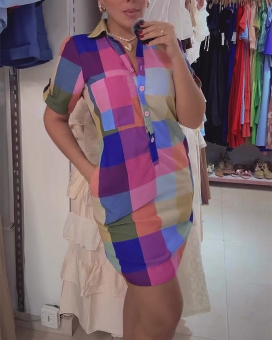 Plaid Fitted Short Sleeve Dress