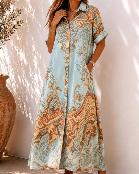 Shirt Collar Button Loose Dress