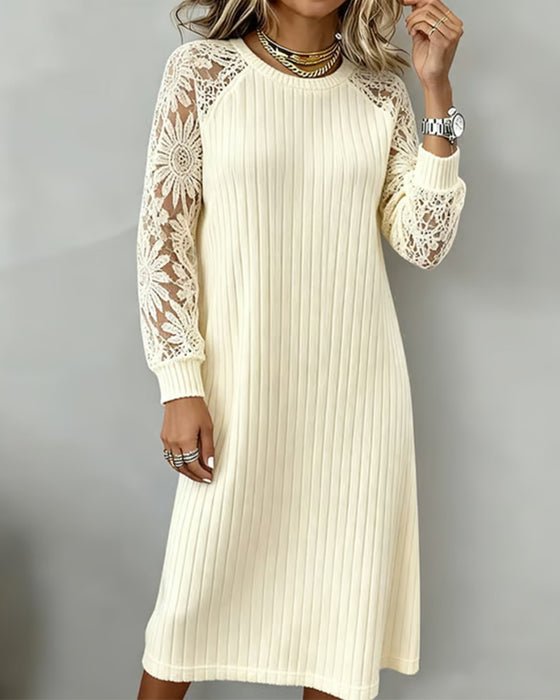 Solid Color Round Neck Ribbed Dress