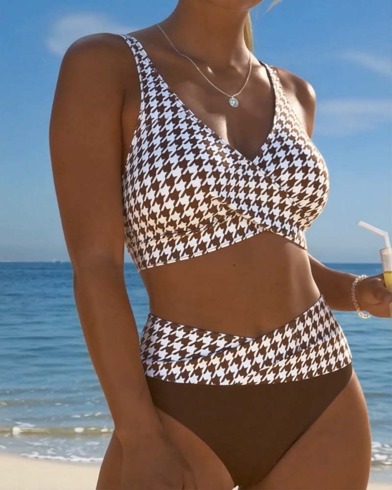Houndstooth Cross-Piece Bikini