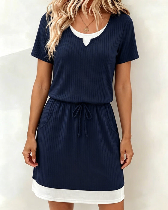 Colorblock Drawstring Waist Dresses