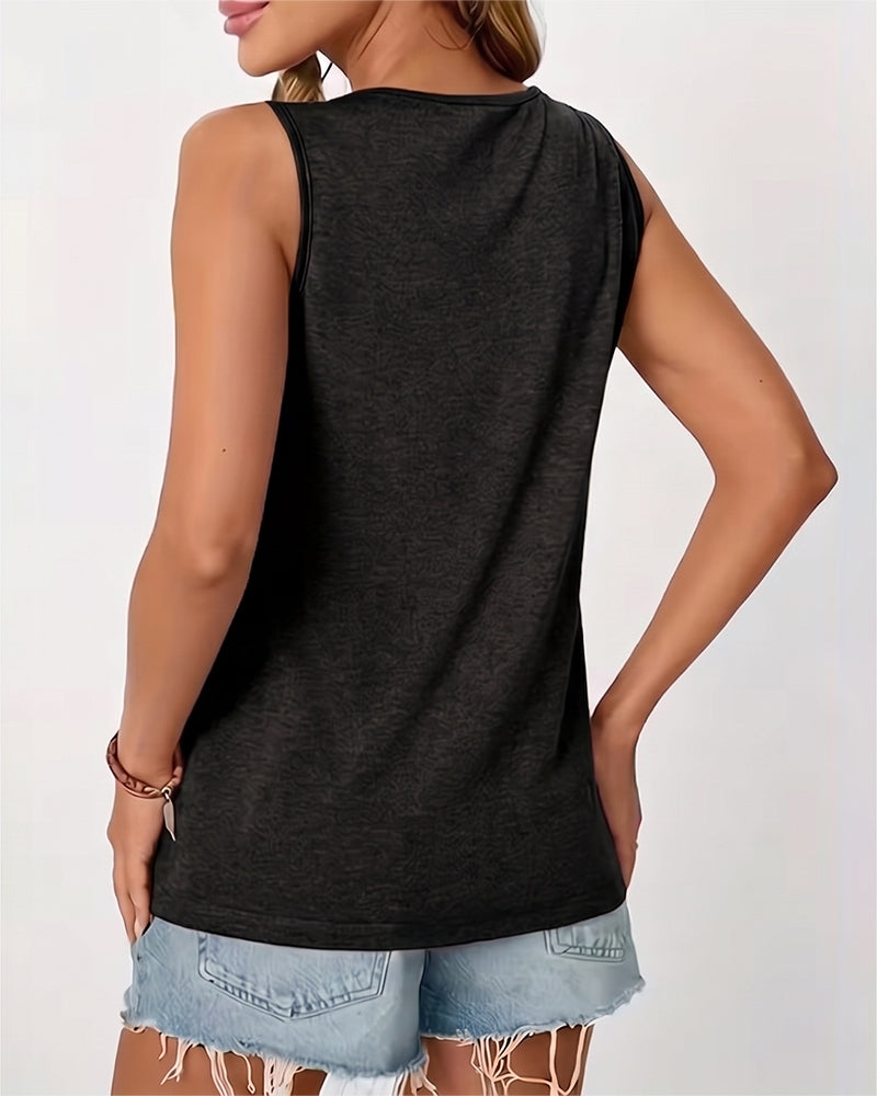 Solid Color U-Neck Pleated Tank Top