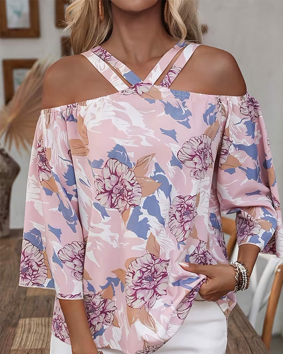 Floral Cross Off-Shoulder Blouse
