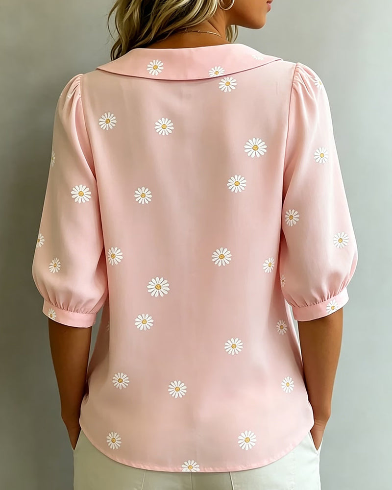 Casual Floral Puff Sleeve Blouse