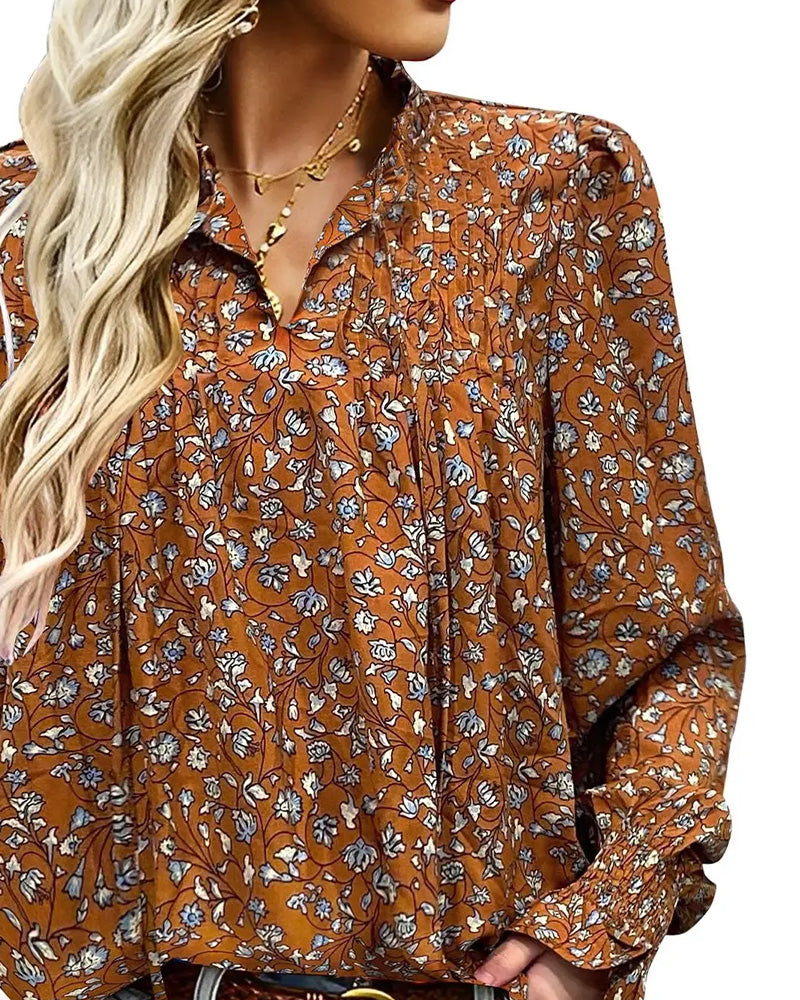 Puff Sleeve Floral Long Sleeve Blouse