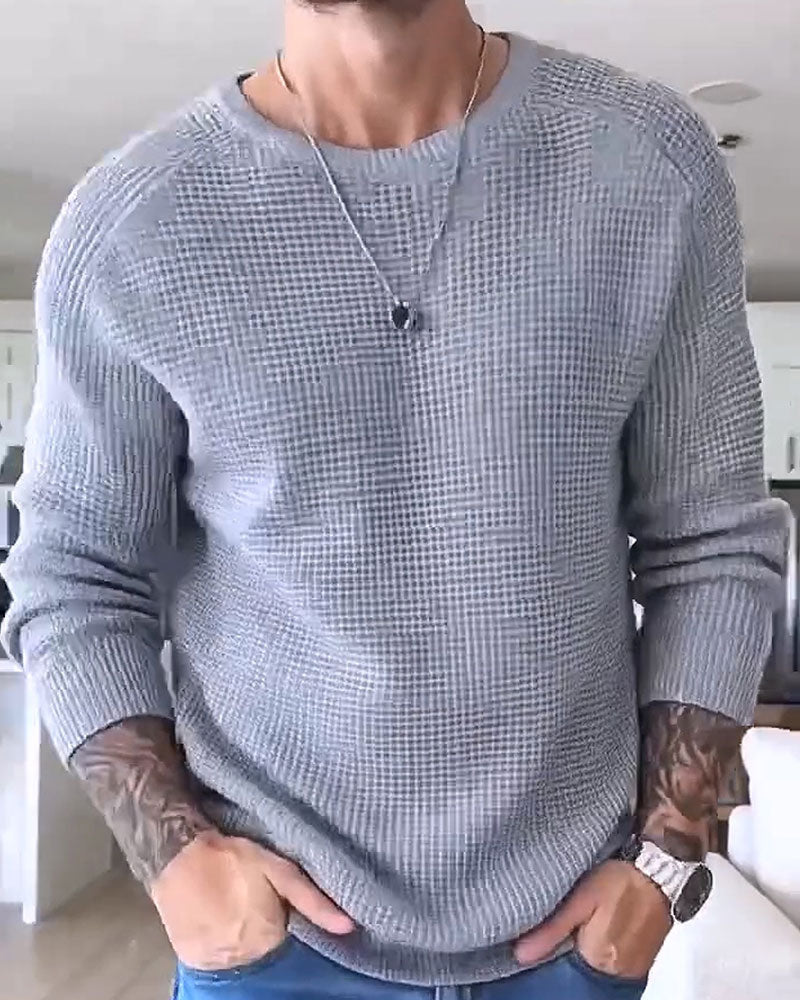 Men's Crew Neck Waffle Long-Sleeve Pullover
