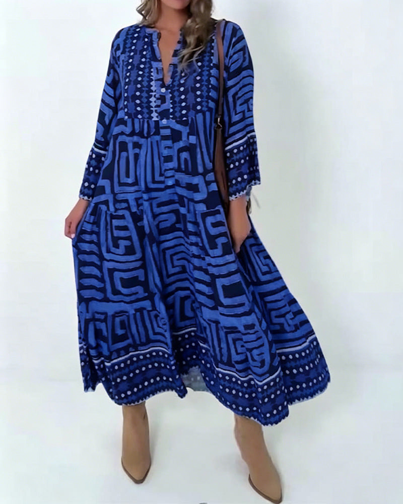 Ethnic Geometric Print Dress