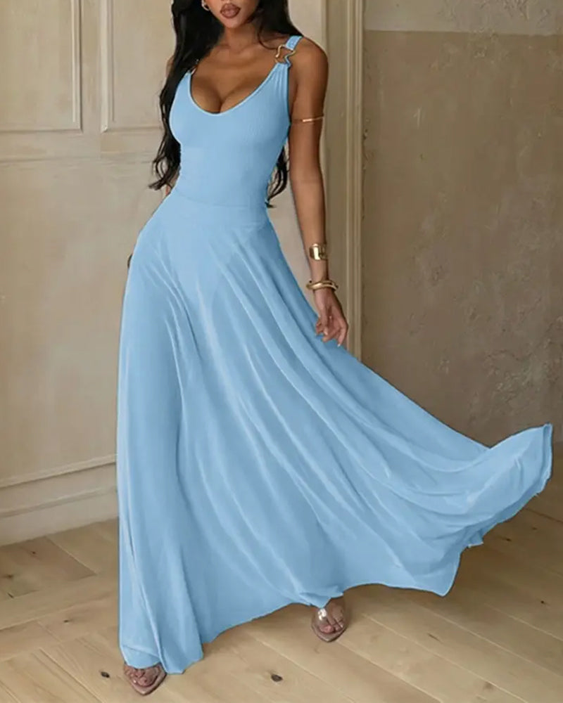 Deep V-Neck See-Through Slip Dress