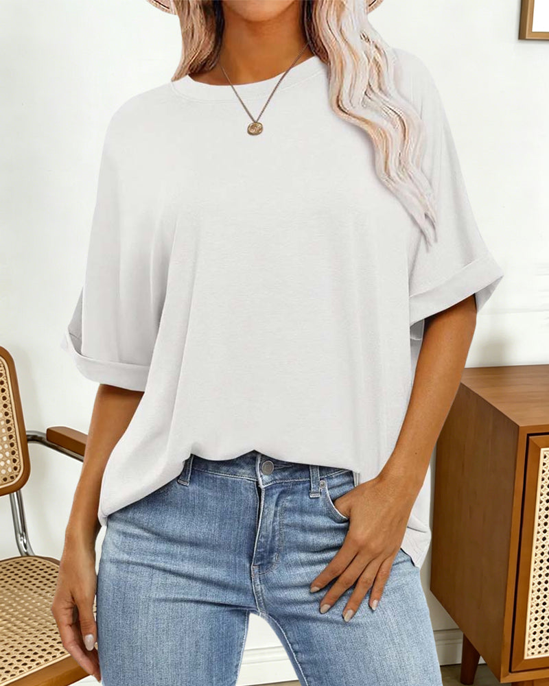 Loose Rolled-Hem Short-Sleeve T-Shirt