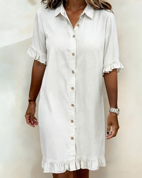 Denim Ruffle Shirt Dress