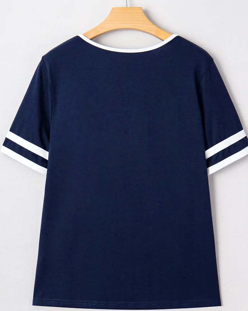 Small V-Neck Color-Blocked T-Shirt