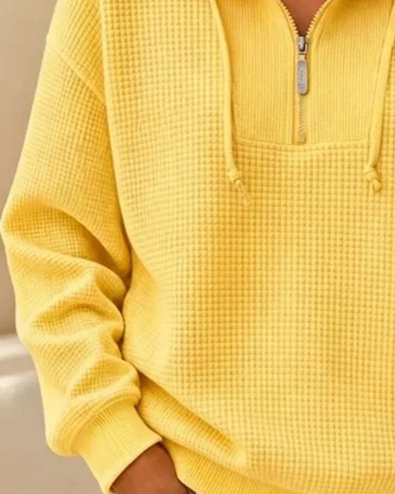 Waffle Drawstring Half-Zip Sweatshirt