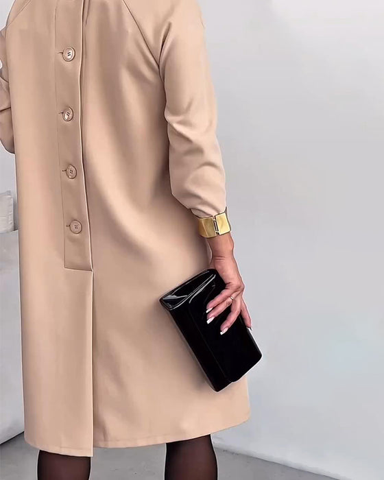 Button-Down Design Raglan Sleeve Solid Color Dress