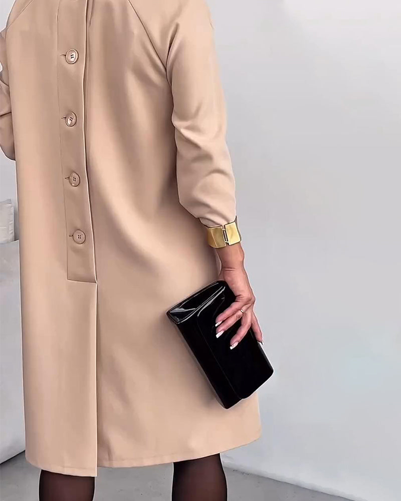 Button-Down Design Raglan Sleeve Solid Color Dress