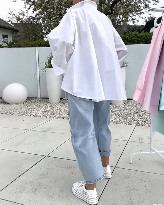 Oversized V-Neck Drop Shoulder Blouse