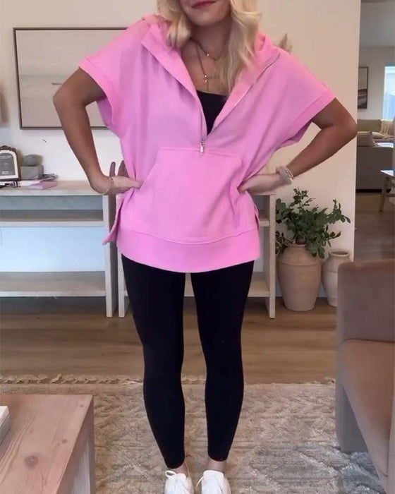 Half-zip pocket short sleeve hoodie