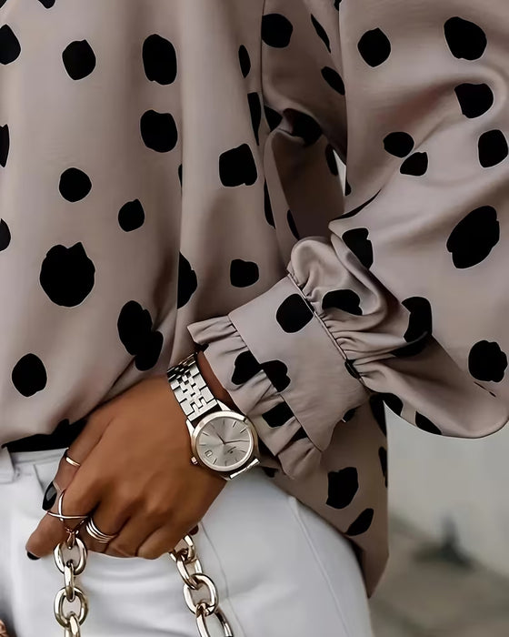 V-Neck Polka-Dot Puff Sleeve Blouse