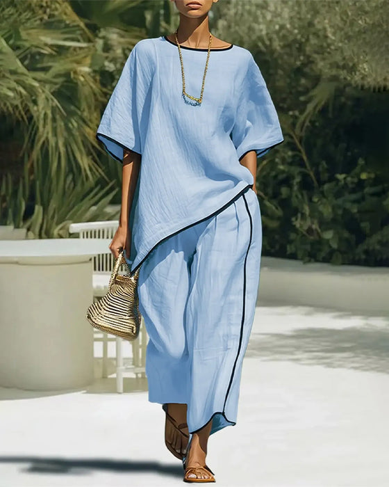 Crewneck Asymmetric Casual Loose Sets