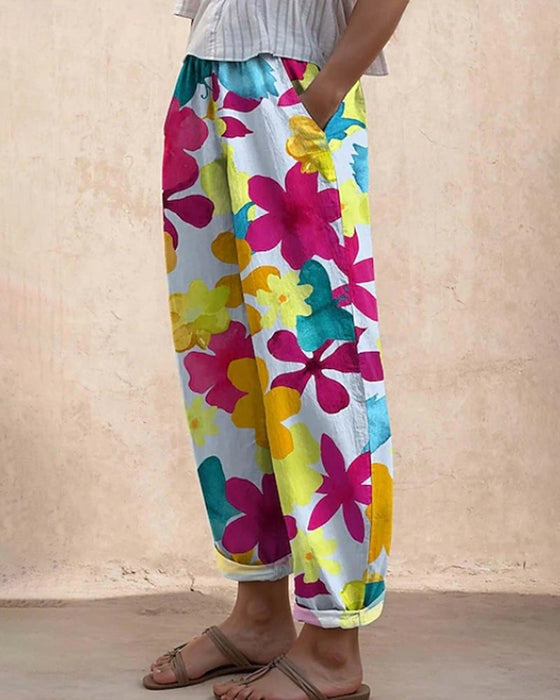 Floral print pocket pants