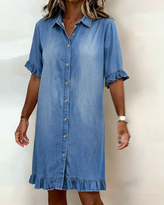 Denim Ruffle Shirt Dress
