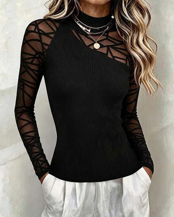 Turtleneck Patchwork Trendy Top