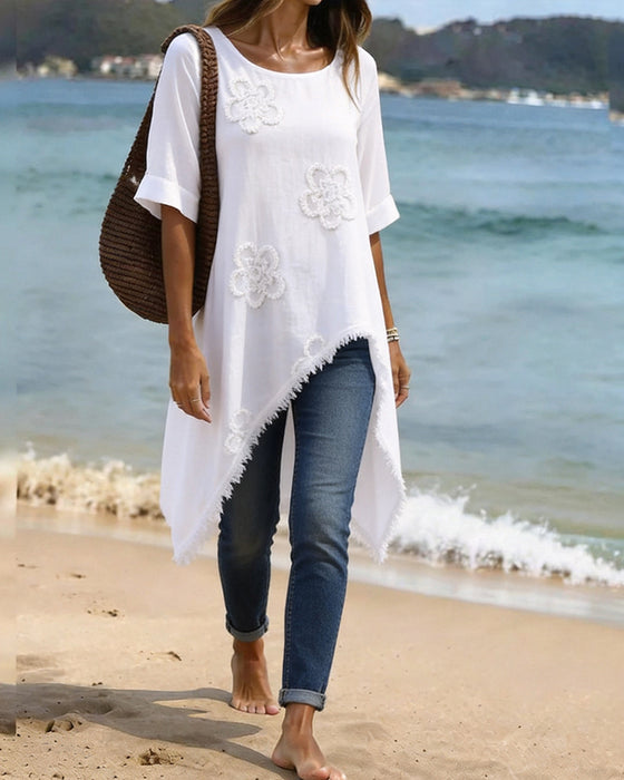 Round Neck Loose Asymmetrical Blouse