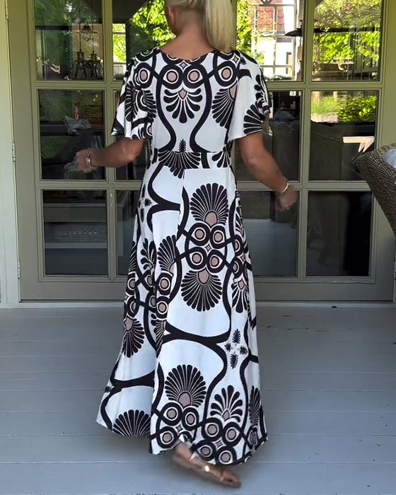 Short sleeve vintage print dress