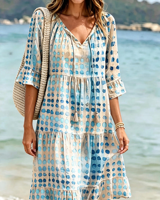 Polka Dot V-Neck Tie Cake Dress