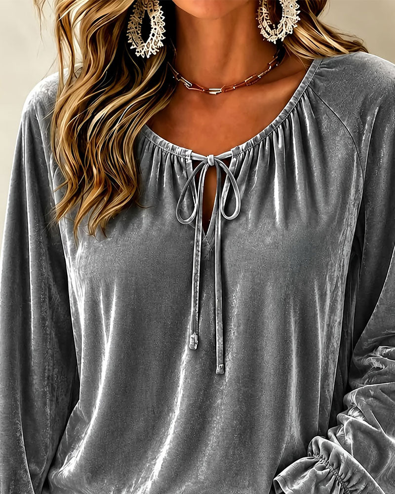 Drawstring Cutout Ruffled Blouse