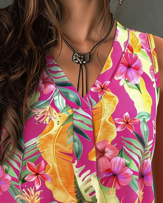 V-Neck Printed Sleeveless Tank Top