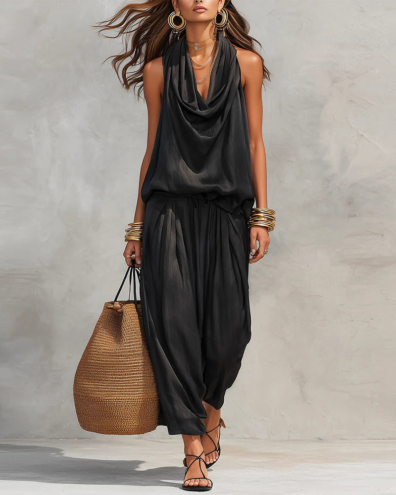 Cowl Neck Sleeveless Two-Piece Set