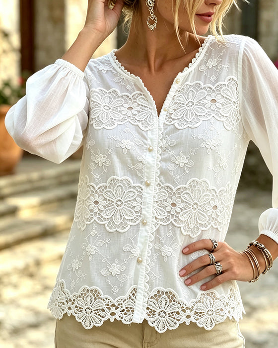 Cut-Out Lace Trim Blouse