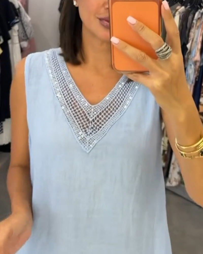 V-Neck Sleeveless Midi Dress