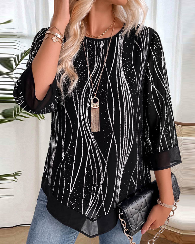 Fashion Print Crew Neck Relaxed Blouse