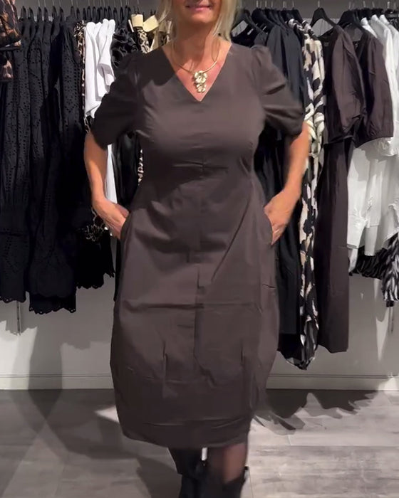 V-Neck Pocket Casual Dress
