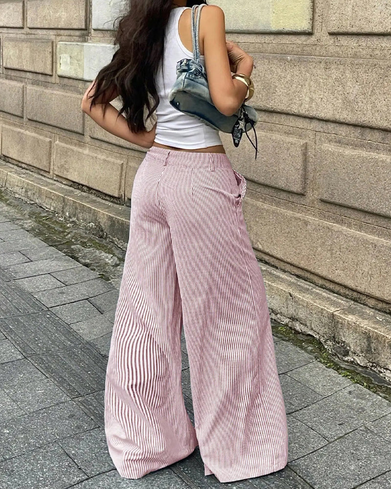 Casual Striped Wide Leg Pants