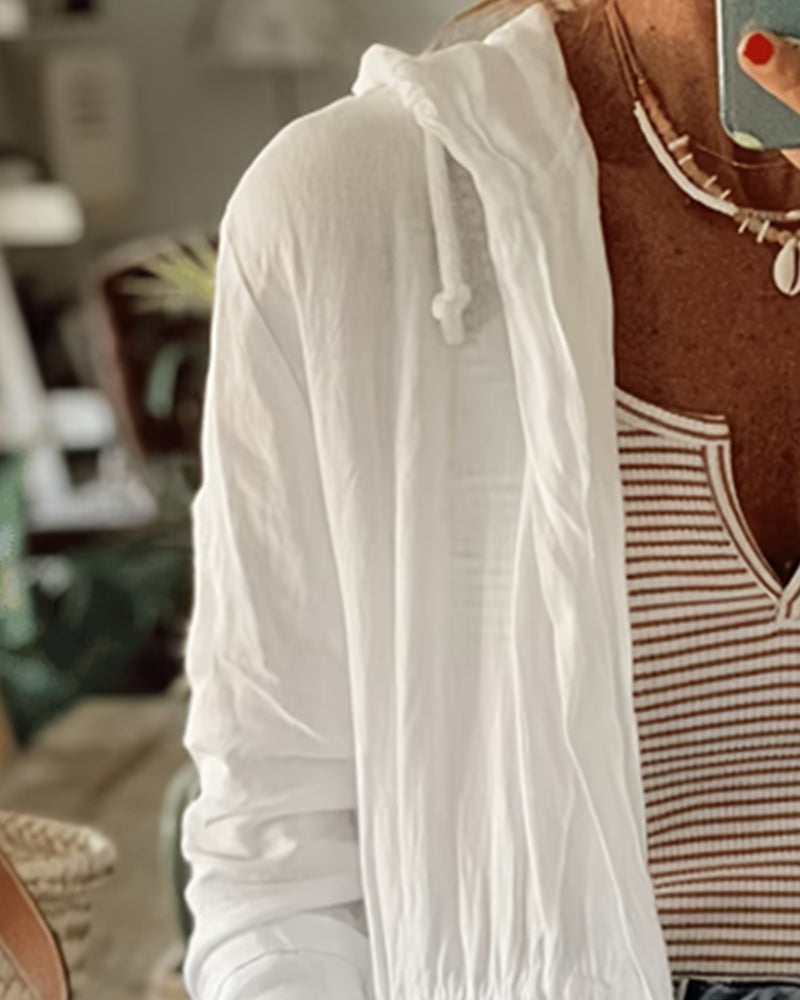 Hooded Casual Solid Drawstring Coat