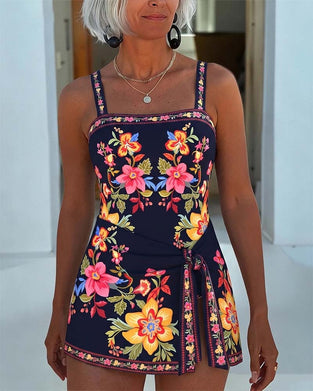 Vintage Floral Wrap Skirt One-Piece